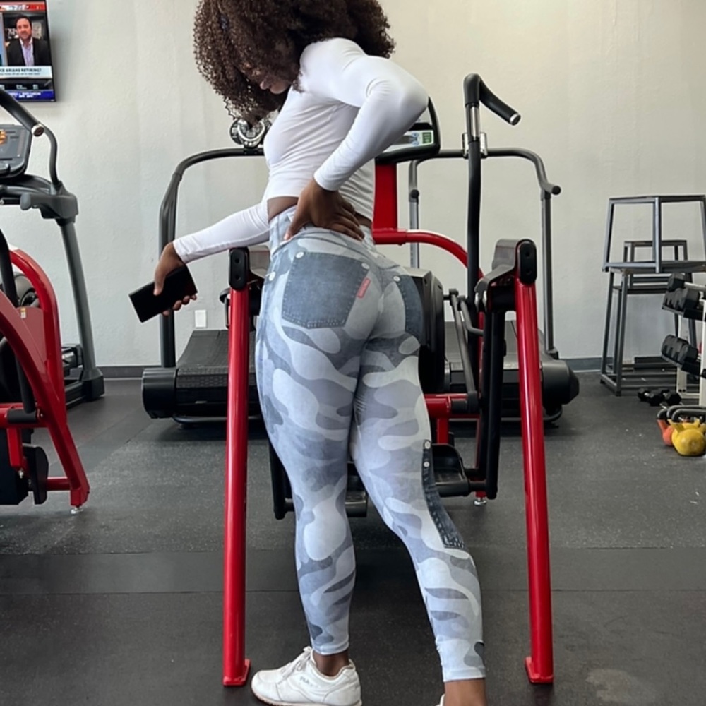 Faux Denim Leggings, Camel Gray